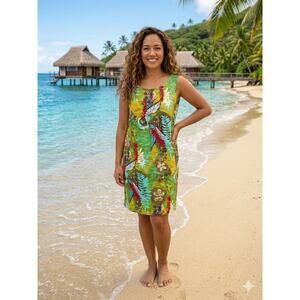 VTG Kuanakakai Hawaiian Originals Cool Rayon Dress Sz L 60s Tropical Print Japan